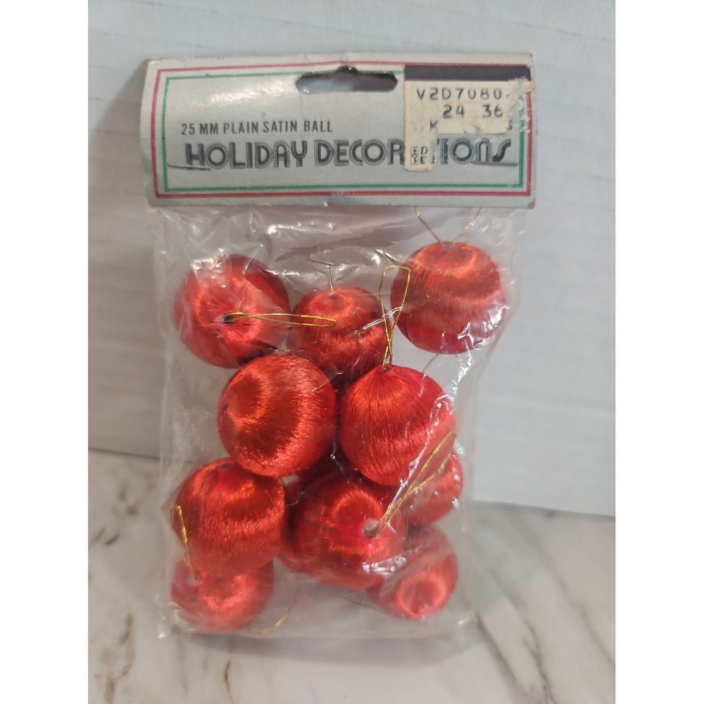 NEW NOS Vintage Lot Red Satin Christmas Ball Ornaments Small Tree Wreath Decor